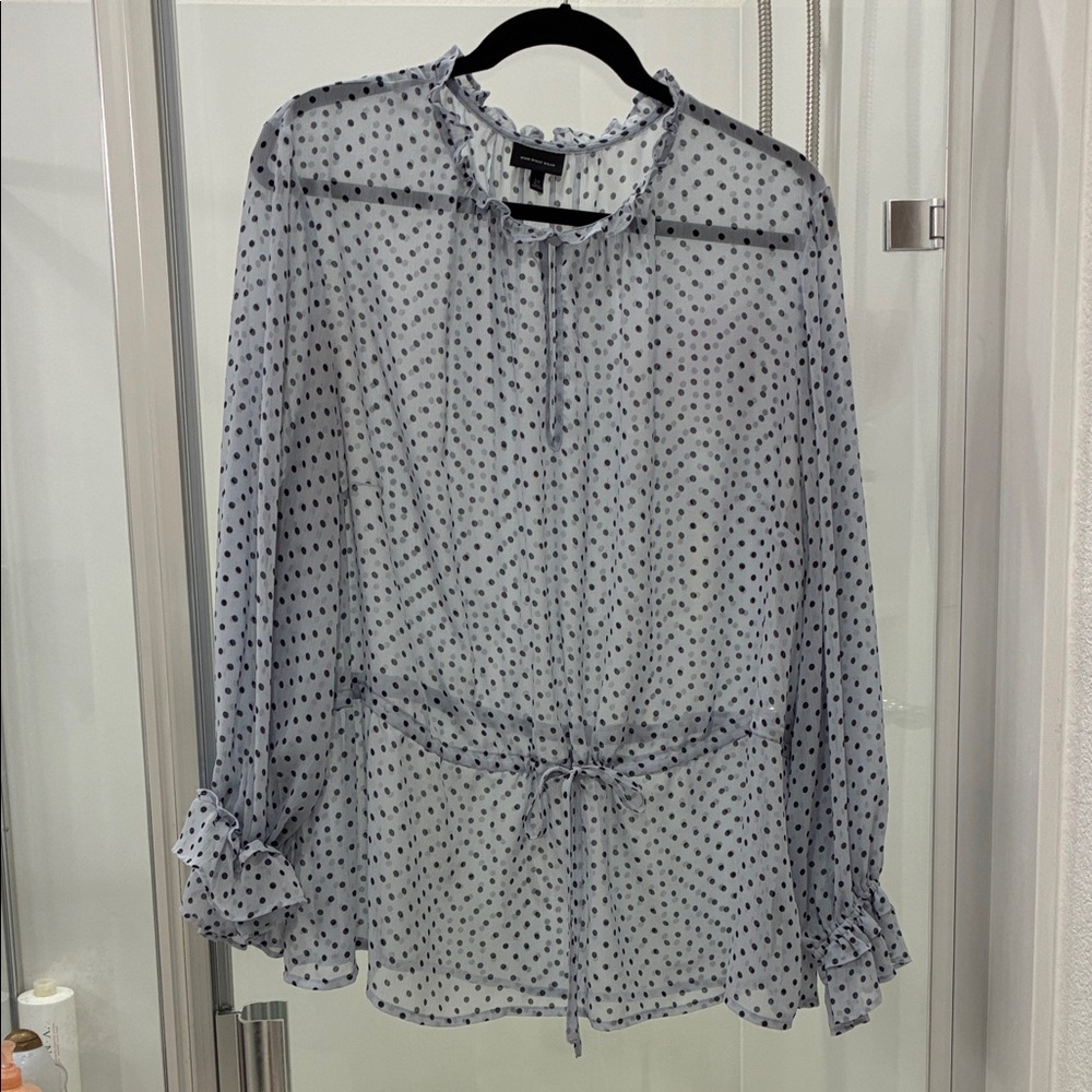 Who What Wear Sheer Polka Dot Blouse - Blue